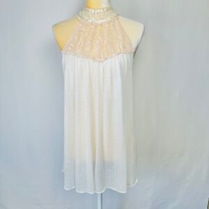 Free People Pointelle Lace Halter Top M Chiffon Bow Boho Flowy Romantic Airy